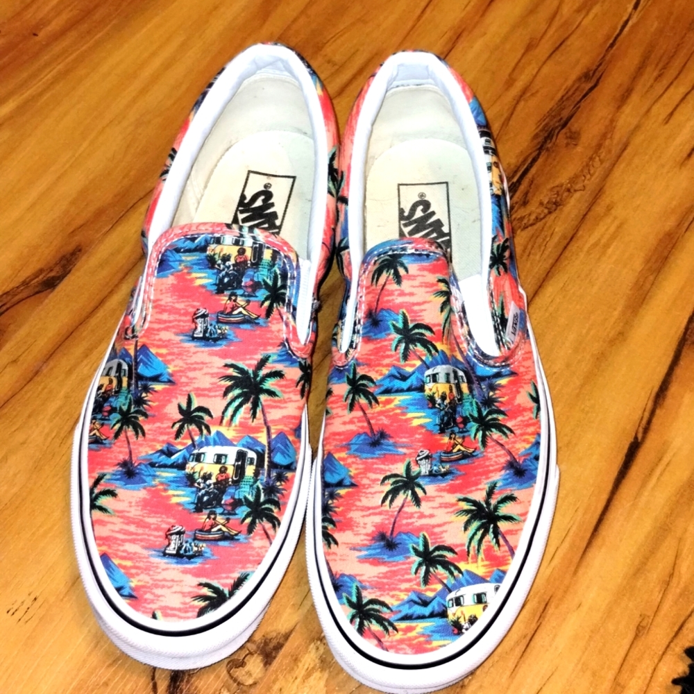 Vans Off The Wall Slip-On Tropical Pink Palm Tree Shoes